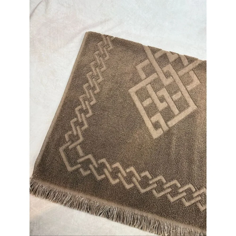 Vintage Cannon Brown Geometric Bath Towel 23x42” 1970s